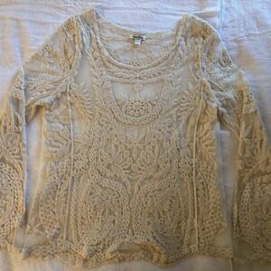 Soho Girls‎ Lace Top Womens One Size Cream Floral Embroidery Sheer Boho Festival